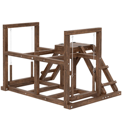 Wooden Chicken Activity Shelf, Chicken Playground with Chicken Perches, Swing, Ladder, Platforms Chicken Climbing Frame for 3 Chickens Brown