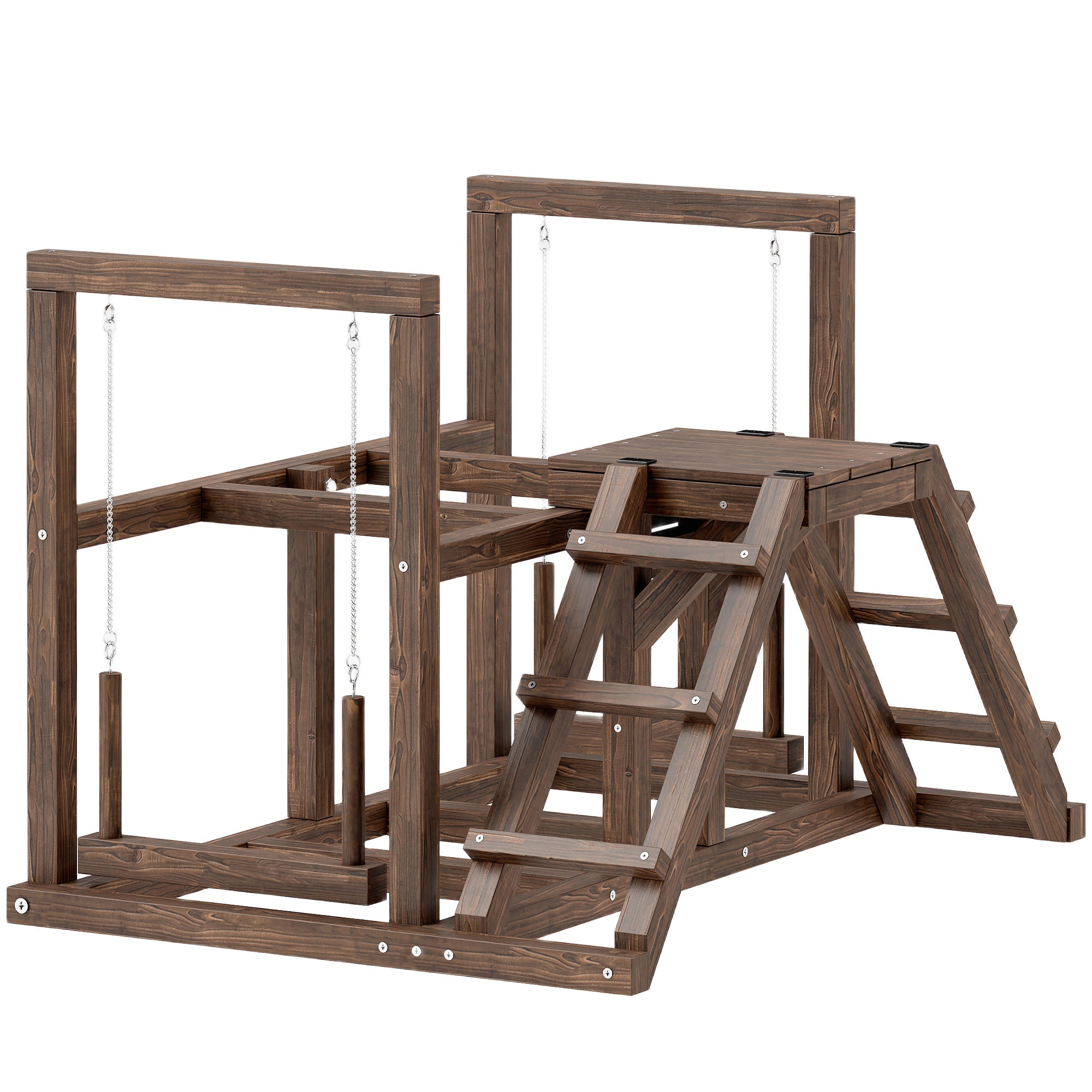 Wooden Chicken Activity Shelf, Chicken Playground with Chicken Perches, Swing, Ladder, Platforms Chicken Climbing Frame for 3 Chickens Brown