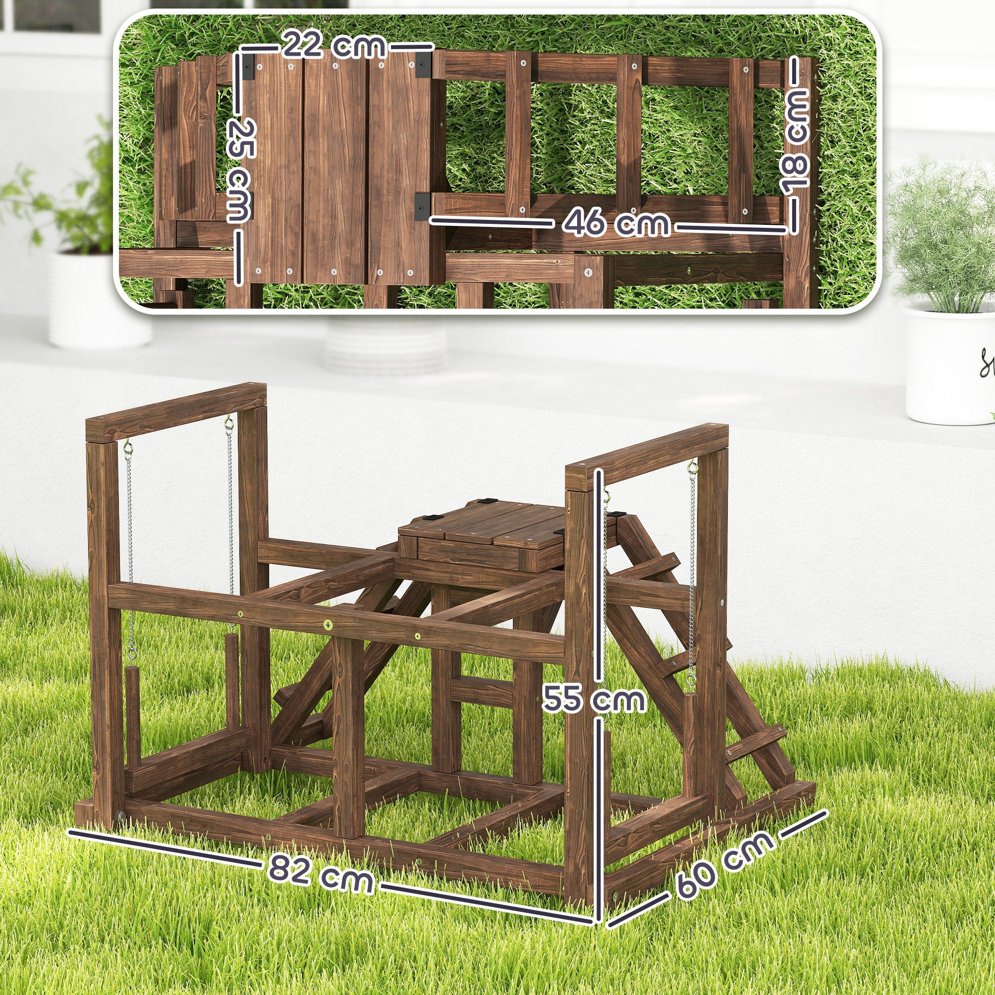 Wooden Chicken Activity Shelf, Chicken Playground with Chicken Perches, Swing, Ladder, Platforms Chicken Climbing Frame for 3 Chickens Brown