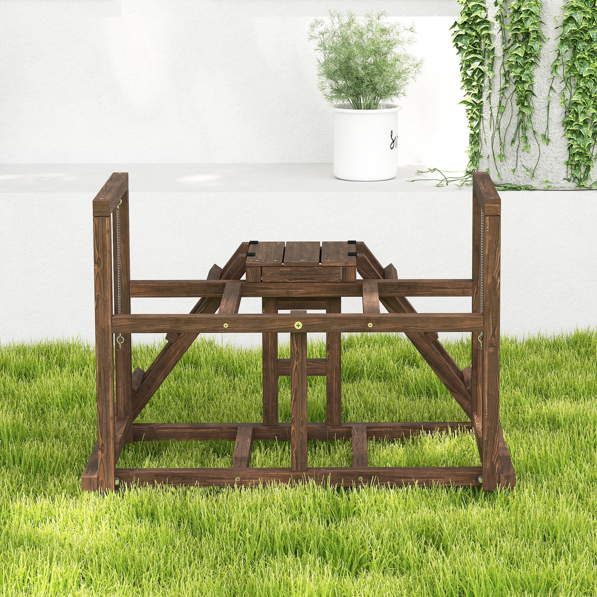 Wooden Chicken Activity Shelf, Chicken Playground with Chicken Perches, Swing, Ladder, Platforms Chicken Climbing Frame for 3 Chickens Brown