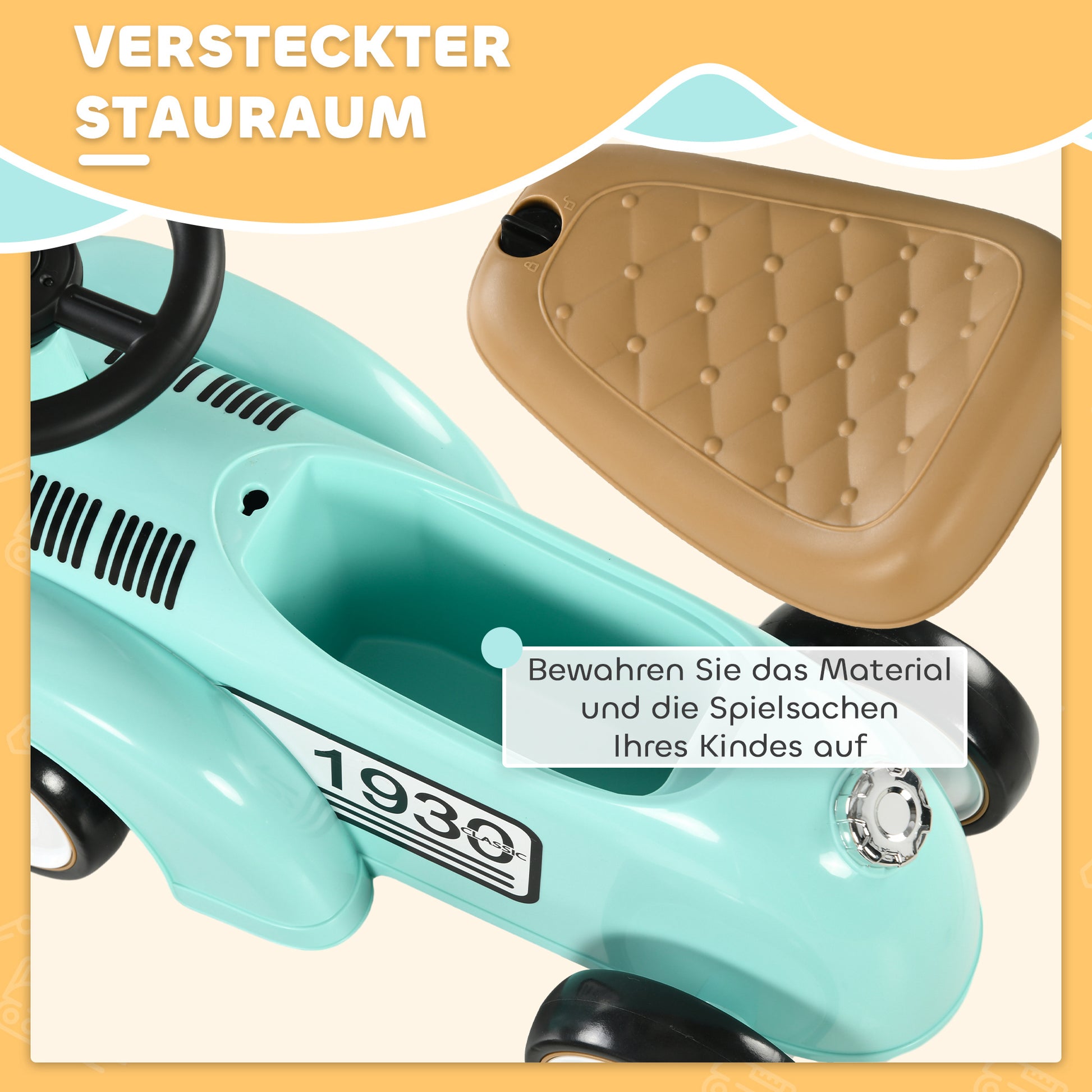 Kids Ride-On Car, Children's Vehicle with Storage Space, Kids Car, Ride-On Vehicle with Tipping Prevention, Ride-On for 1-3 Year Olds, Green, 58 x 27 x 35 cm