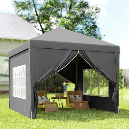 Outdoor Garden Gazebo Pop-Up Folding Reception Tent 3 x 3m with 4 Removable Sidewalls + Gray Carrying Bag