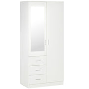 Wardrobe Closet with 2 Doors, Mirror, 3 Drawers, Adjustable Shelves, and Hanging Rod Included, Bedroom Furniture 80x50x180 cm White