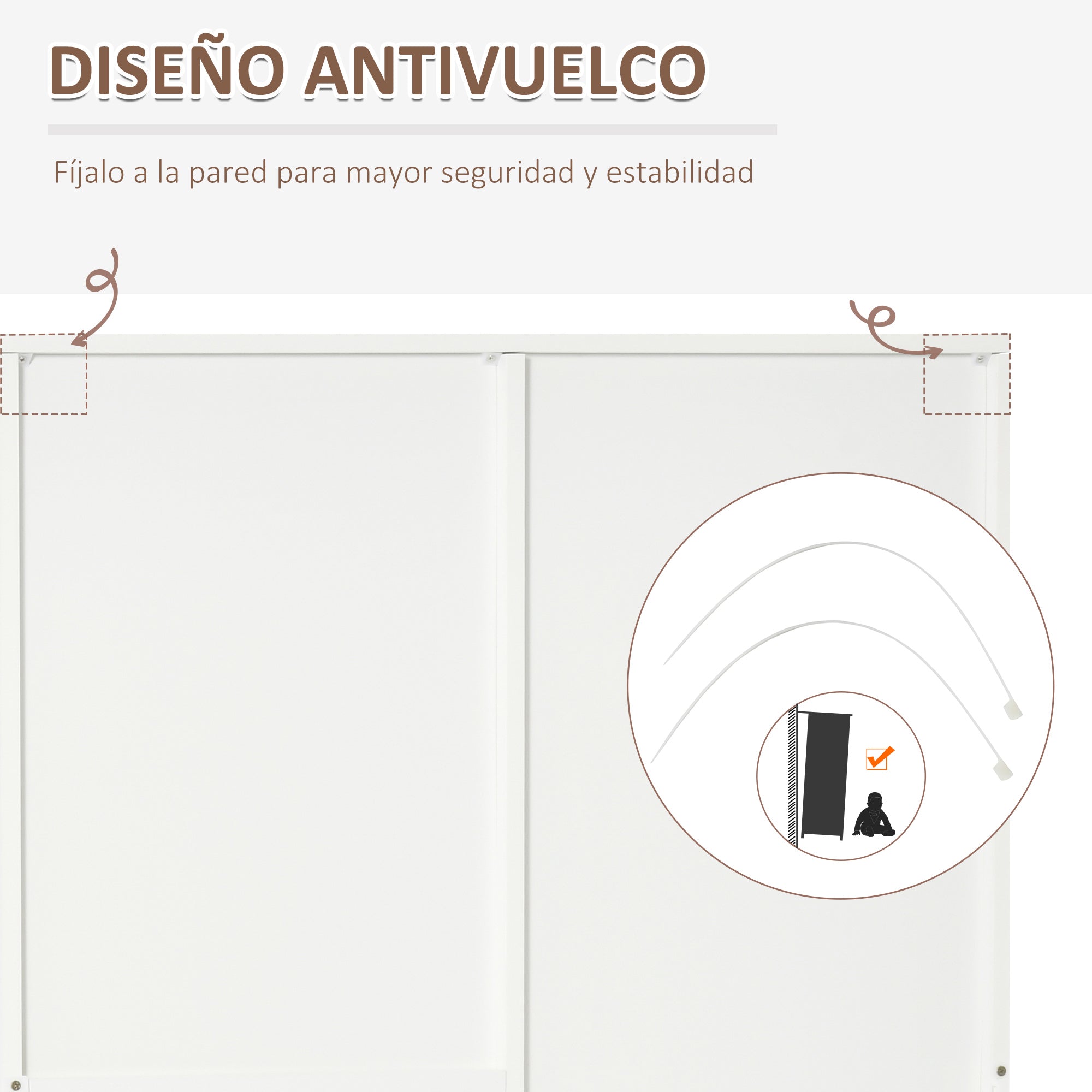Wardrobe Closet with 2 Doors, Mirror, 3 Drawers, Adjustable Shelves, and Hanging Rod Included, Bedroom Furniture 80x50x180 cm White