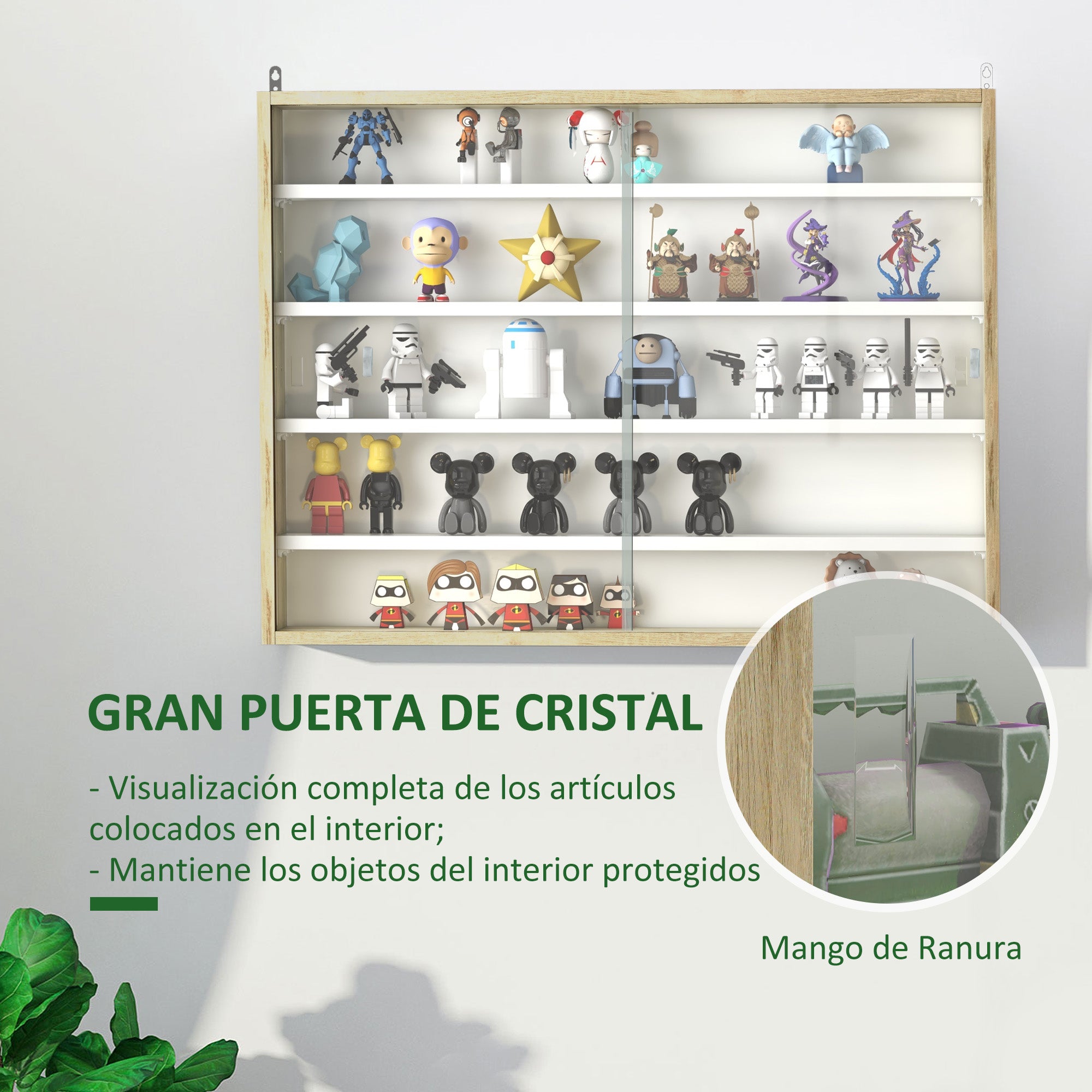 Display Case Wall Mounted Display Cabinet with Adjustable Shelves and 2 Sliding Glass Doors for Collectibles Perfumes Decorative Figures 80x9.5x60 cm White and Natural