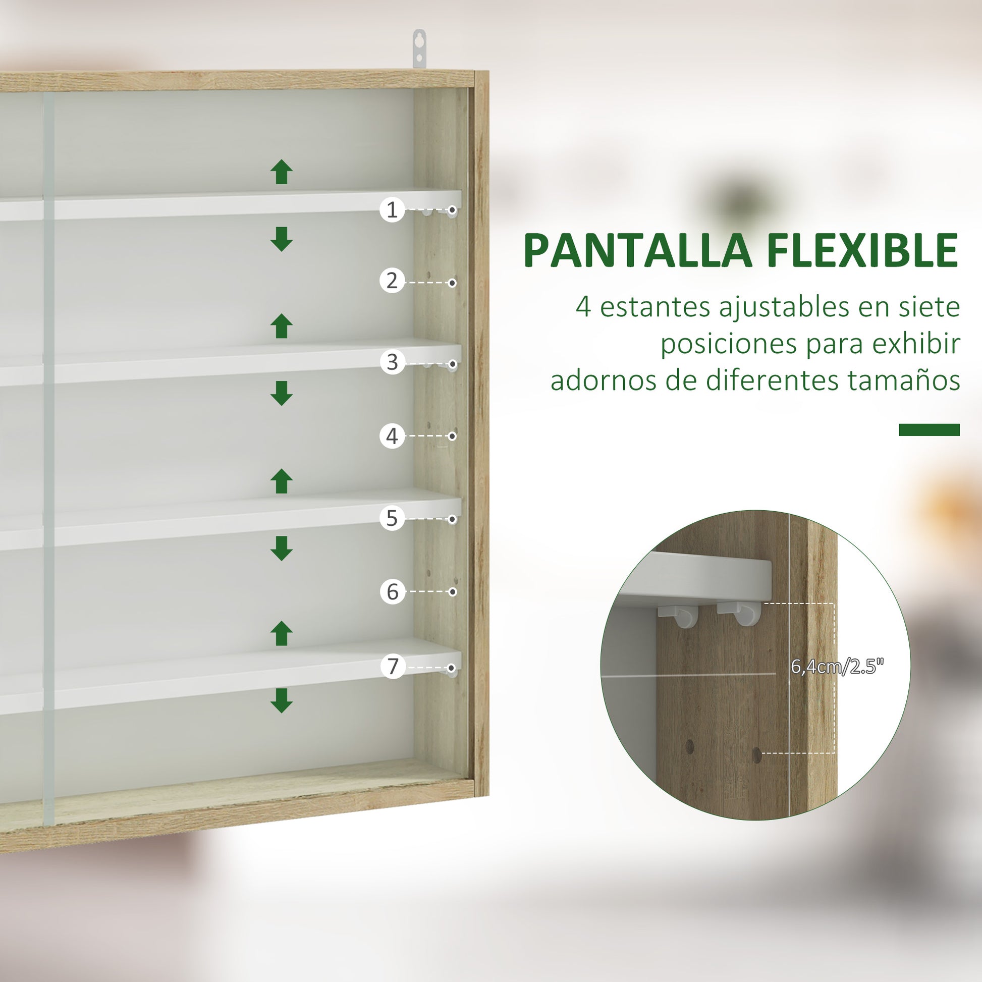Display Case Wall Mounted Display Cabinet with Adjustable Shelves and 2 Sliding Glass Doors for Collectibles Perfumes Decorative Figures 80x9.5x60 cm White and Natural