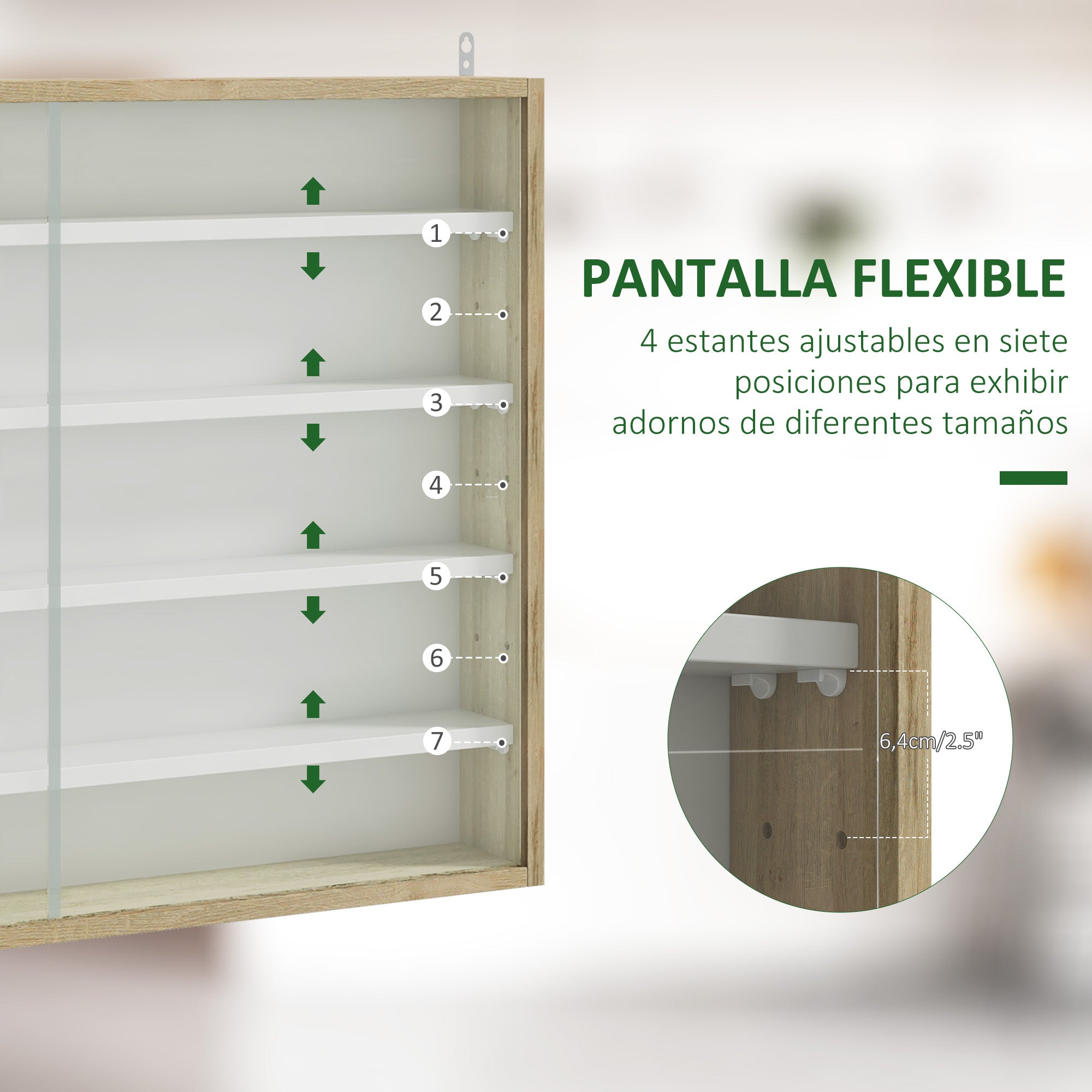 Display Case Wall Mounted Display Cabinet with Adjustable Shelves and 2 Sliding Glass Doors for Collectibles Perfumes Decorative Figures 80x9.5x60 cm White and Natural