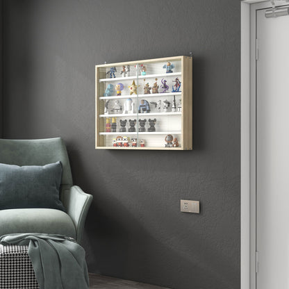 Display Case Wall Mounted Display Cabinet with Adjustable Shelves and 2 Sliding Glass Doors for Collectibles Perfumes Decorative Figures 80x9.5x60 cm White and Natural