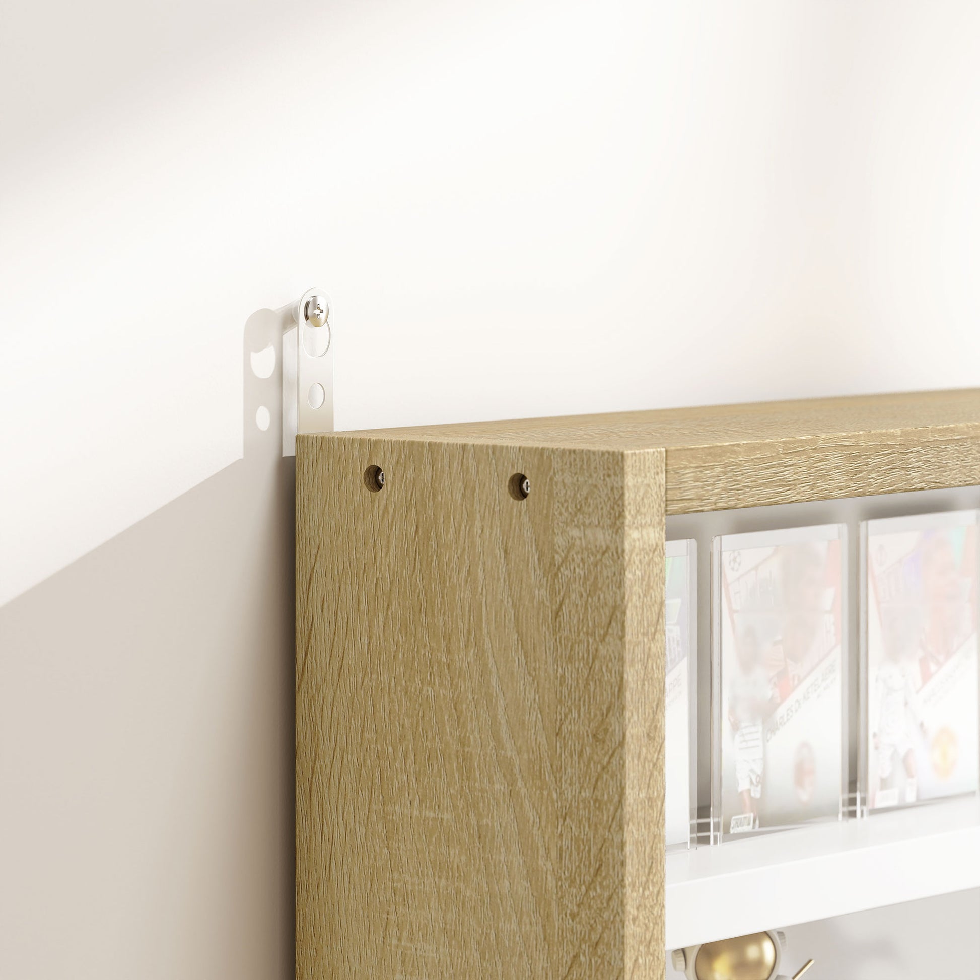 Display Case Wall Mounted Display Cabinet with Adjustable Shelves and 2 Sliding Glass Doors for Collectibles Perfumes Decorative Figures 80x9.5x60 cm White and Natural
