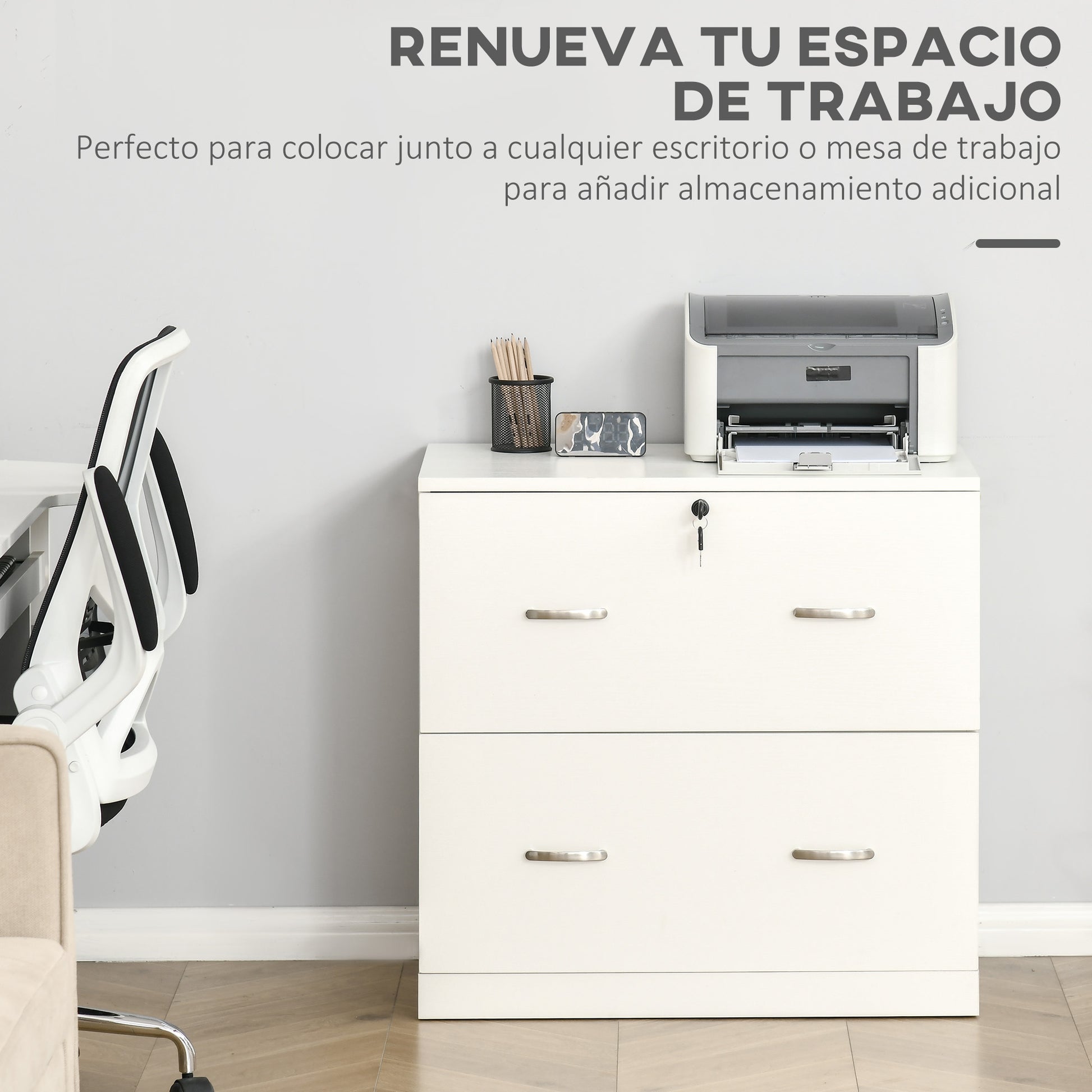 Office Filing Cabinet with 2 Drawers for Hanging Files with Lock and 2 Keys 74x42x72 cm White