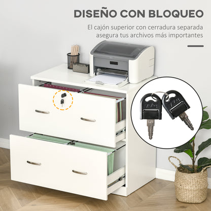 Office Filing Cabinet with 2 Drawers for Hanging Files with Lock and 2 Keys 74x42x72 cm White