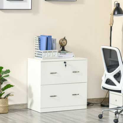 Office Filing Cabinet with 2 Drawers for Hanging Files with Lock and 2 Keys 74x42x72 cm White