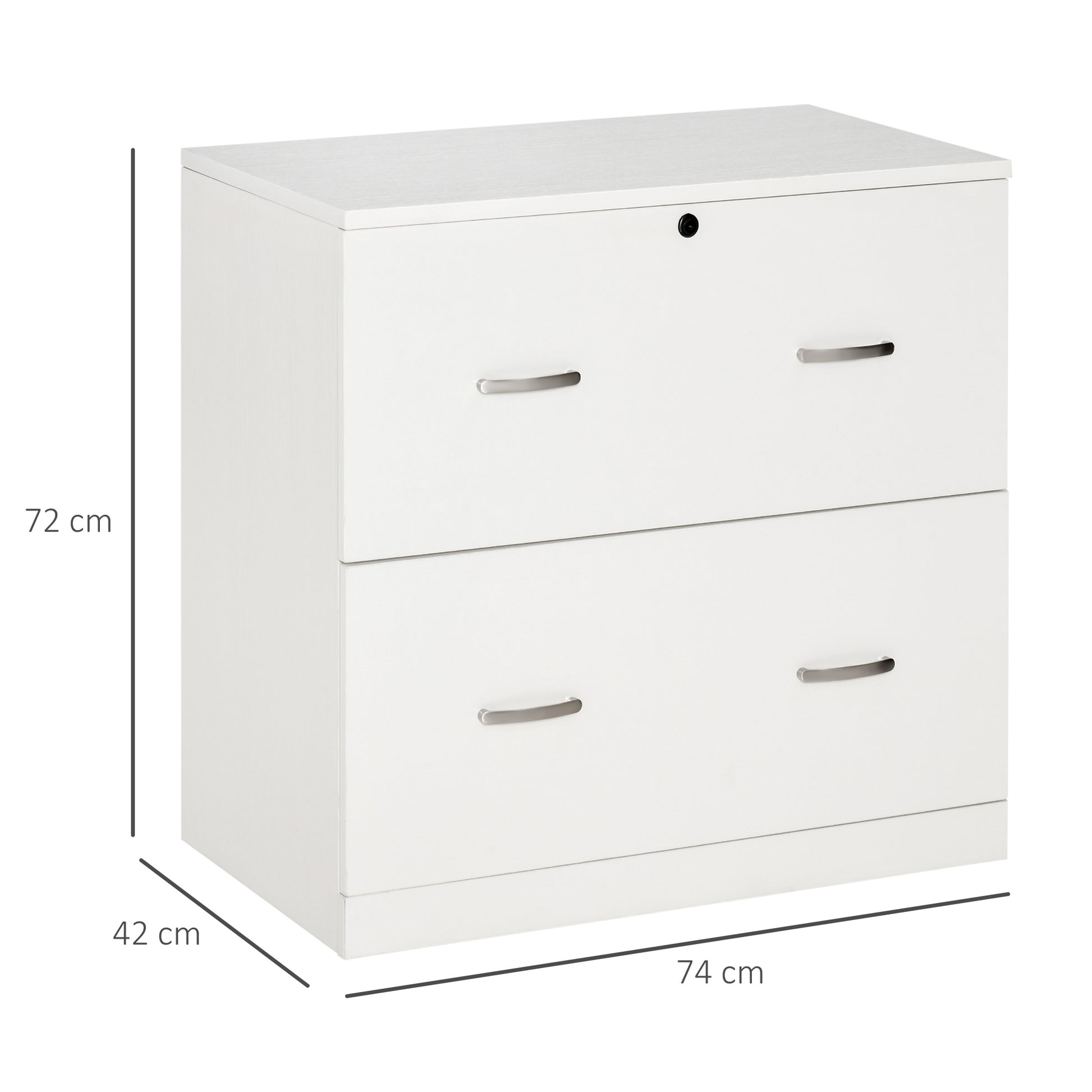 Office Filing Cabinet with 2 Drawers for Hanging Files with Lock and 2 Keys 74x42x72 cm White