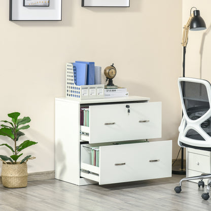 Office Filing Cabinet with 2 Drawers for Hanging Files with Lock and 2 Keys 74x42x72 cm White