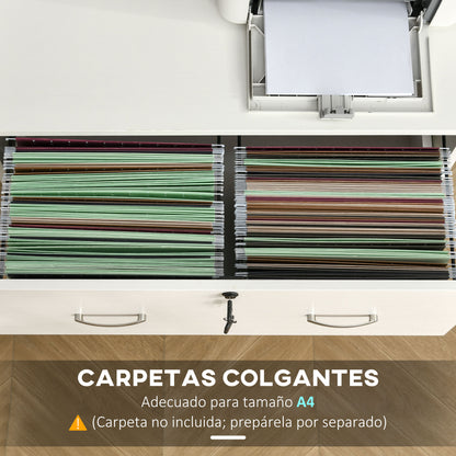 Office Filing Cabinet with 2 Drawers for Hanging Files with Lock and 2 Keys 74x42x72 cm White