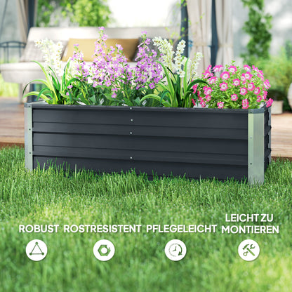 Steel Raised Garden Bed Planting Box Planter Flower Pot with Gloves Charcoal Gray 125 x 47 x 40 cm