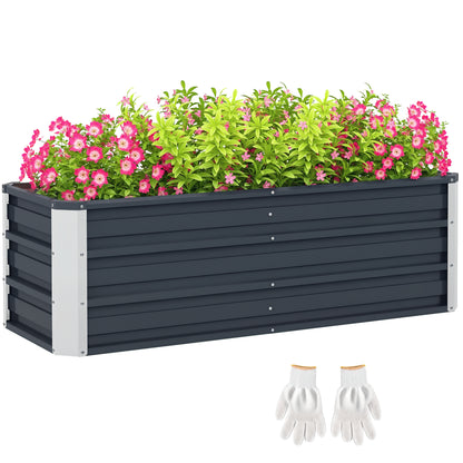 Steel Raised Garden Bed Planting Box Planter Flower Pot with Gloves Charcoal Gray 125 x 47 x 40 cm