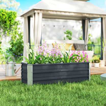 Steel Raised Garden Bed Planting Box Planter Flower Pot with Gloves Charcoal Gray 125 x 47 x 40 cm