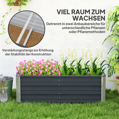 Steel Raised Garden Bed Planting Box Planter Flower Pot with Gloves Charcoal Gray 125 x 47 x 40 cm