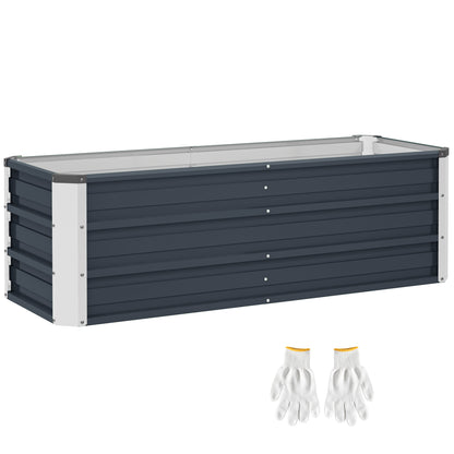 Steel Raised Garden Bed Planting Box Planter Flower Pot with Gloves Charcoal Gray 125 x 47 x 40 cm