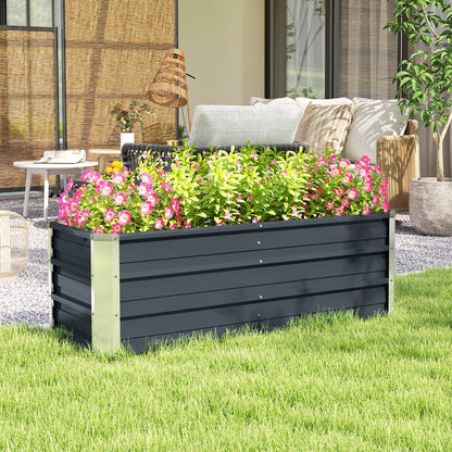 Steel Raised Garden Bed Planting Box Planter Flower Pot with Gloves Charcoal Gray 125 x 47 x 40 cm