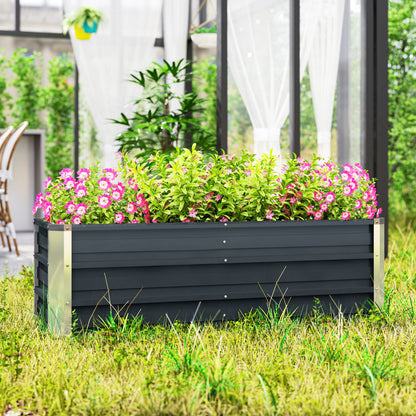 Steel Raised Garden Bed Planting Box Planter Flower Pot with Gloves Charcoal Gray 125 x 47 x 40 cm
