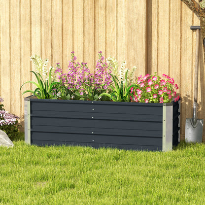 Steel Raised Garden Bed Planting Box Planter Flower Pot with Gloves Charcoal Gray 125 x 47 x 40 cm