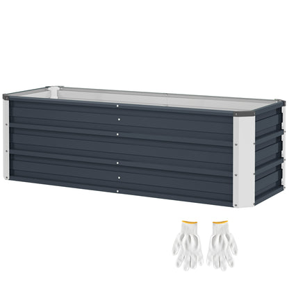Steel Raised Garden Bed Planting Box Planter Flower Pot with Gloves Charcoal Gray 125 x 47 x 40 cm