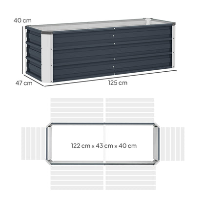 Steel Raised Garden Bed Planting Box Planter Flower Pot with Gloves Charcoal Gray 125 x 47 x 40 cm