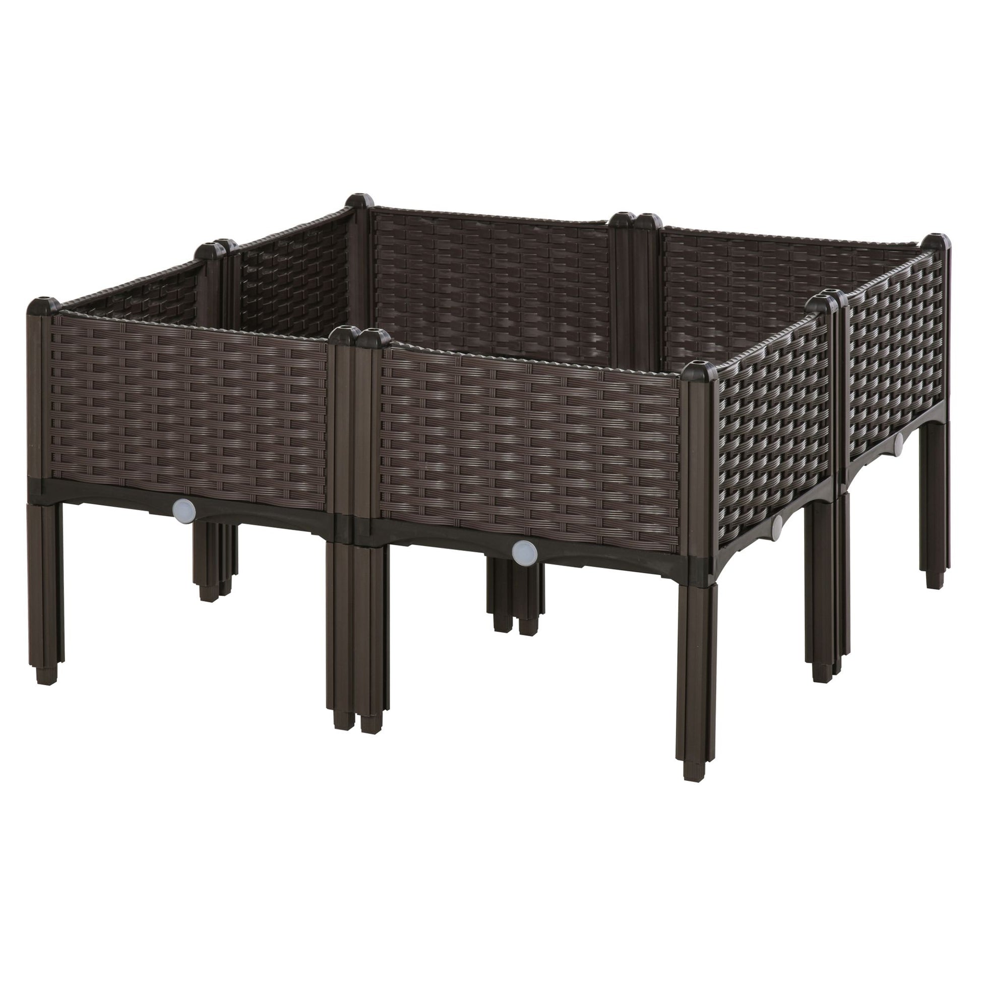 Raised Bed 4-Piece Planter Box with Drainage Holes Rattan-Look Planter DIY Brown 40 x 40 x 44 cm