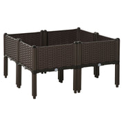 Raised Bed 4-Piece Planter Box with Drainage Holes Rattan-Look Planter DIY Brown 40 x 40 x 44 cm