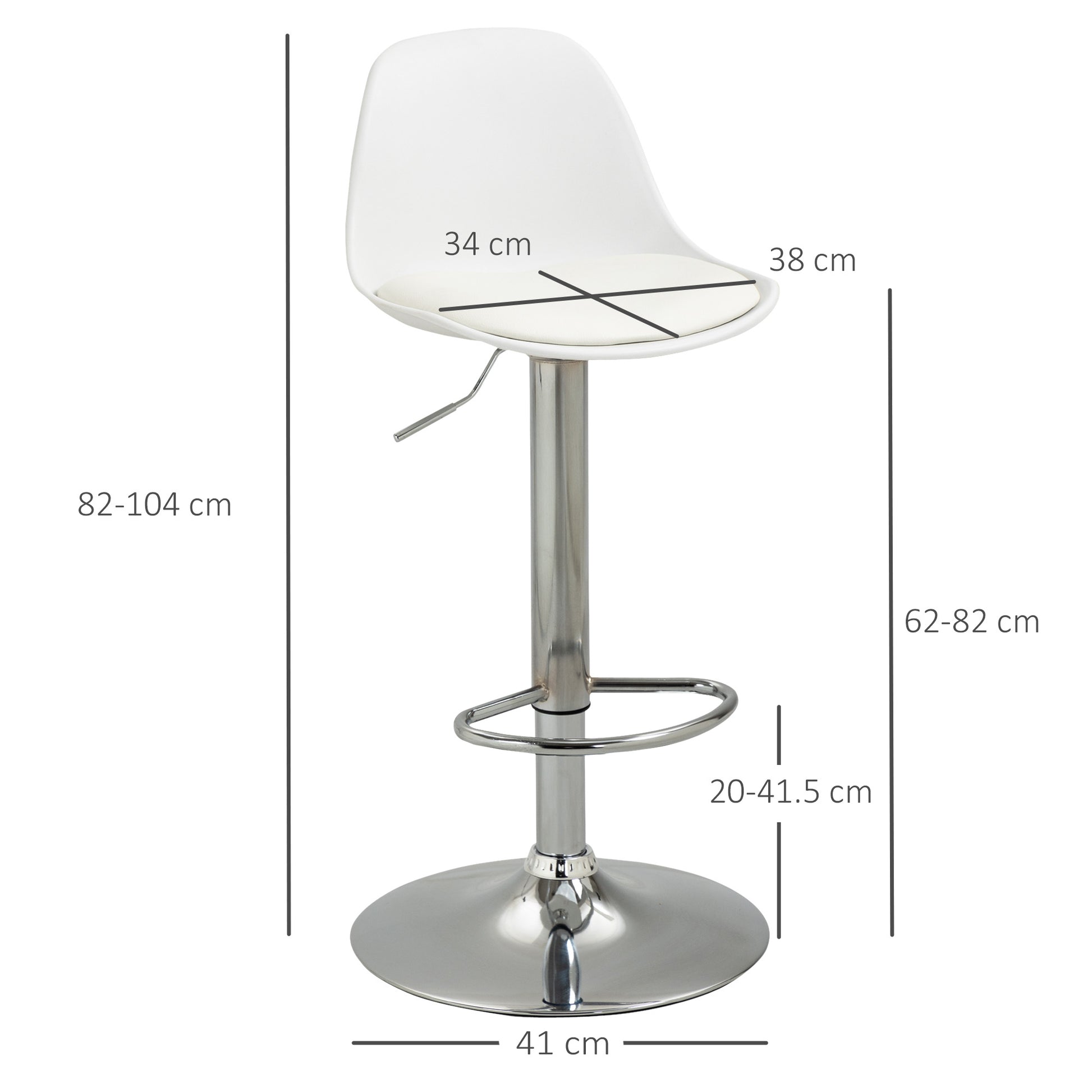 Bar Stool Set of 2, Upholstered Bar Chairs with Steel Frame, Backrest, Height Adjustable Kitchen Chairs with Footrest 360° Swivel Counter Stools for Kitchen, Living Room, Dining Room, Faux Leather White