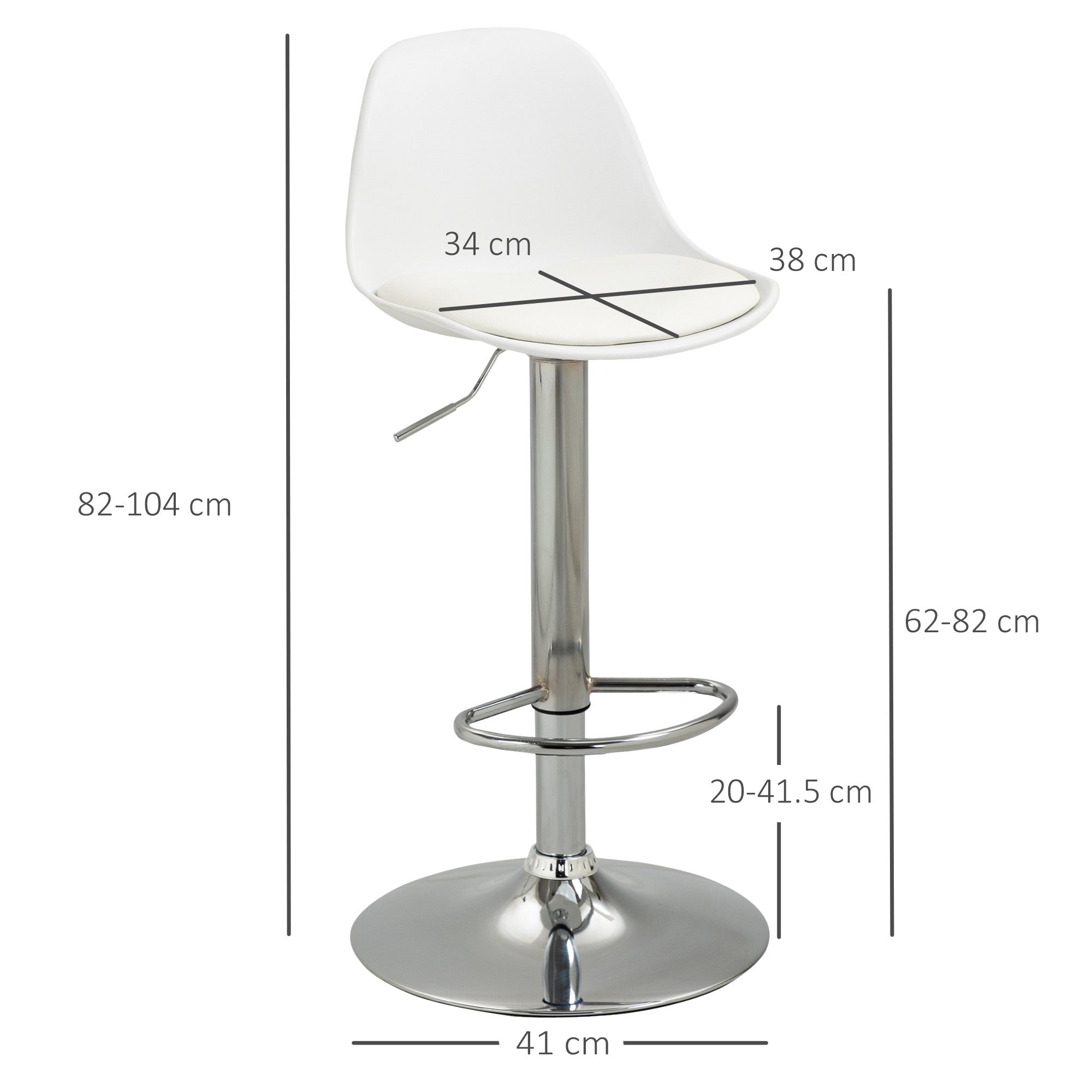 Bar Stool Set of 2, Upholstered Bar Chairs with Steel Frame, Backrest, Height Adjustable Kitchen Chairs with Footrest 360° Swivel Counter Stools for Kitchen, Living Room, Dining Room, Faux Leather White
