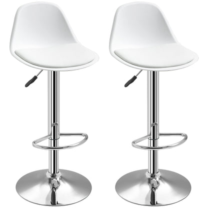 Bar Stool Set of 2, Upholstered Bar Chairs with Steel Frame, Backrest, Height Adjustable Kitchen Chairs with Footrest 360° Swivel Counter Stools for Kitchen, Living Room, Dining Room, Faux Leather White