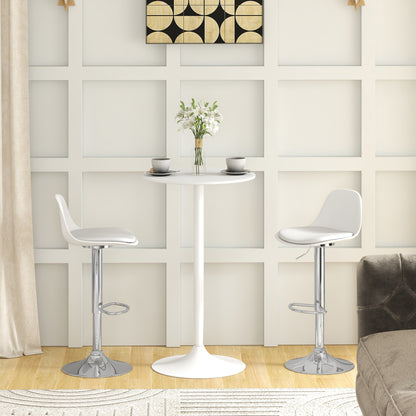 Bar Stool Set of 2, Upholstered Bar Chairs with Steel Frame, Backrest, Height Adjustable Kitchen Chairs with Footrest 360° Swivel Counter Stools for Kitchen, Living Room, Dining Room, Faux Leather White