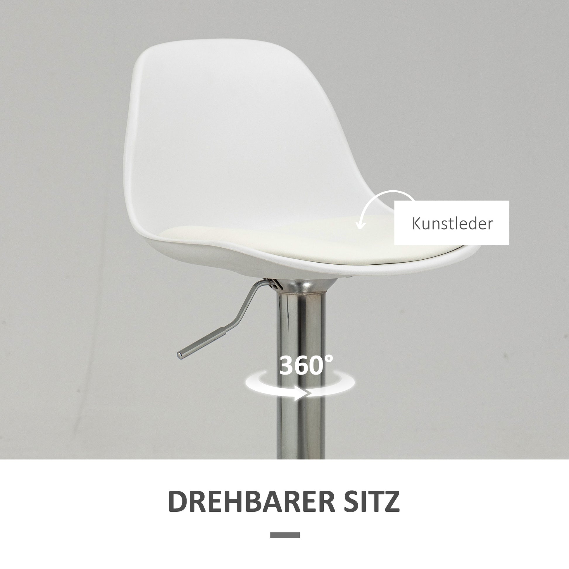 Bar Stool Set of 2, Upholstered Bar Chairs with Steel Frame, Backrest, Height Adjustable Kitchen Chairs with Footrest 360° Swivel Counter Stools for Kitchen, Living Room, Dining Room, Faux Leather White