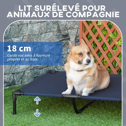Elevated Dog Bed, Cooling Elevated Bed for Dogs, Included Transport Bag, High-Density Oxford Fabric Metal Frame, 92 x 76 x 18 cm, Blue