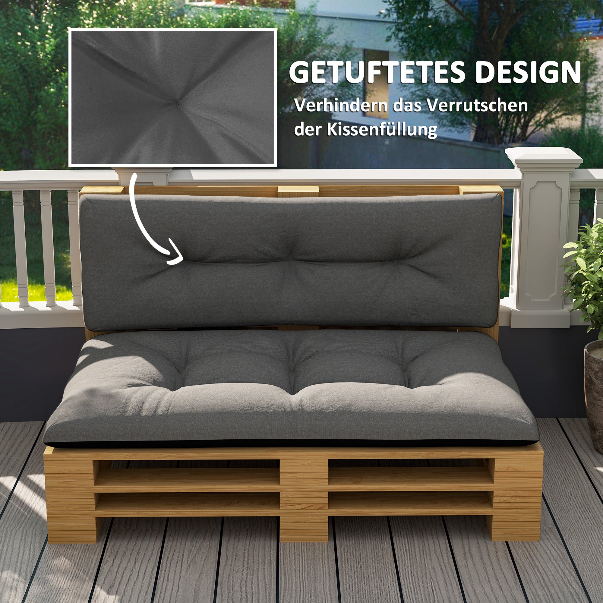 Pallet Cushions 2-Piece Set Water-Resistant Seat Cushions Pallet Pads with Tufted Design Backrest Outdoor Cushions Pallet Covers for Euro Pallets Pallet Sofa 120 x 77 x 10 cm Dark Gray