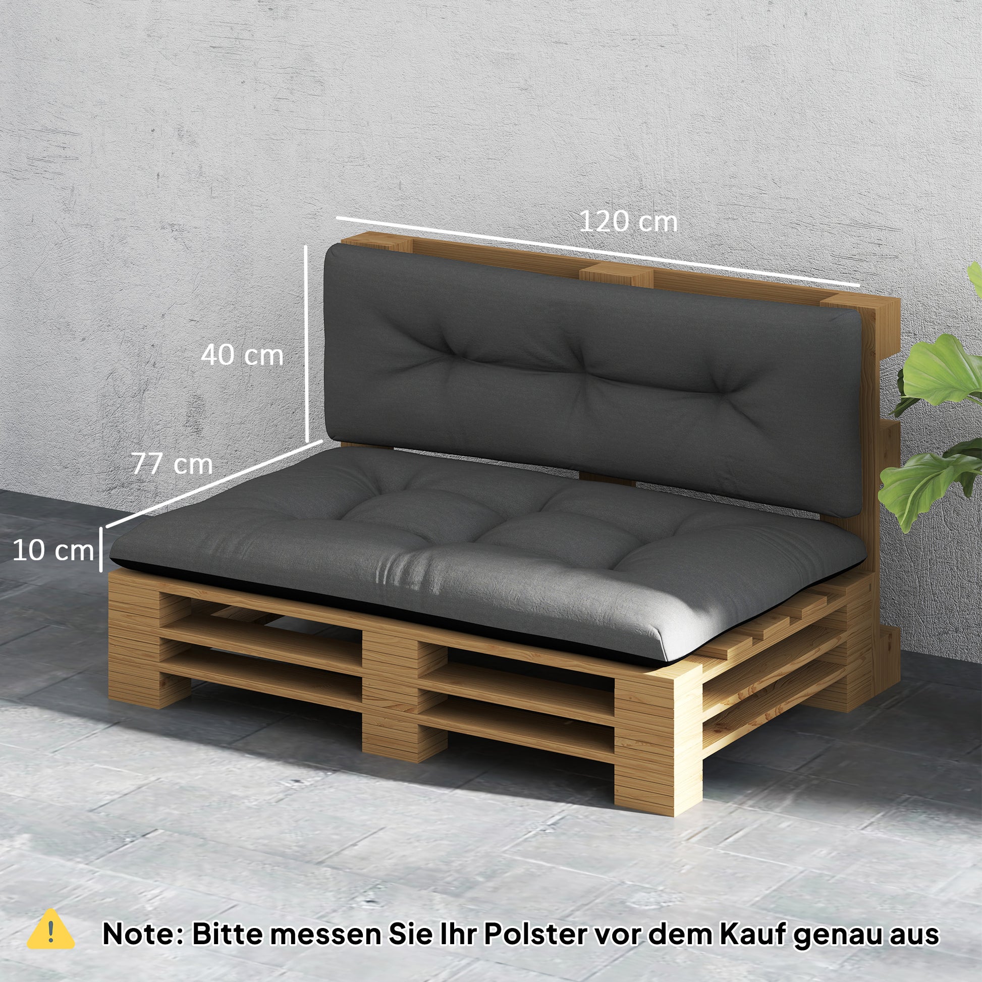 Pallet Cushions 2-Piece Set Water-Resistant Seat Cushions Pallet Pads with Tufted Design Backrest Outdoor Cushions Pallet Covers for Euro Pallets Pallet Sofa 120 x 77 x 10 cm Dark Gray