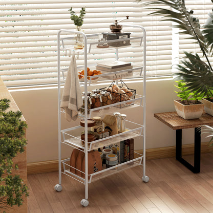 Space-Saving 5-Tier Kitchen Cart with Steel Mesh Baskets, Storage Cart for Living Room and Bedroom, Steel, 45x26.5x106 cm, White