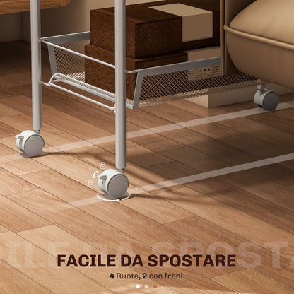 Space-Saving 5-Tier Kitchen Cart with Steel Mesh Baskets, Storage Cart for Living Room and Bedroom, Steel, 45x26.5x106 cm, White