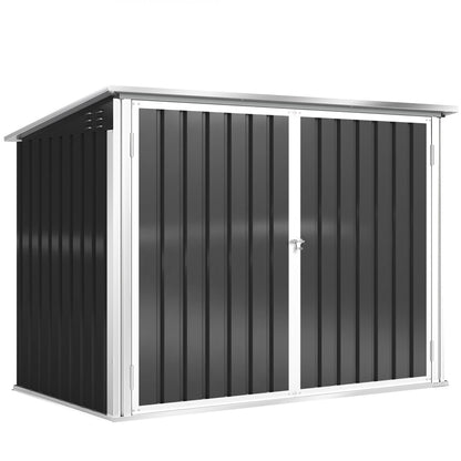 Double Trash Bin Storage Shed — Galvanized Steel, Gas-Strut Hinged Lid & Lockable Double Doors, Dark Gray, 70.7×42.5×44.5–51 in