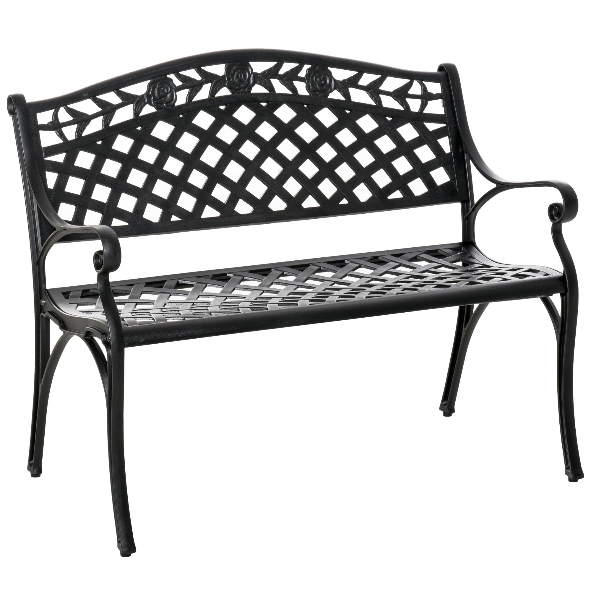 2-Seater Aluminum Garden Bench Metal Bench with Armrests Country Style Black 102.5 x 61 x 84 cm