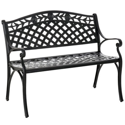 2-Seater Aluminum Garden Bench Metal Bench with Armrests Country Style Black 102.5 x 61 x 84 cm