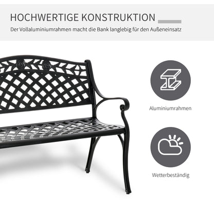2-Seater Aluminum Garden Bench Metal Bench with Armrests Country Style Black 102.5 x 61 x 84 cm