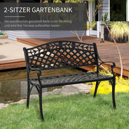 2-Seater Aluminum Garden Bench Metal Bench with Armrests Country Style Black 102.5 x 61 x 84 cm