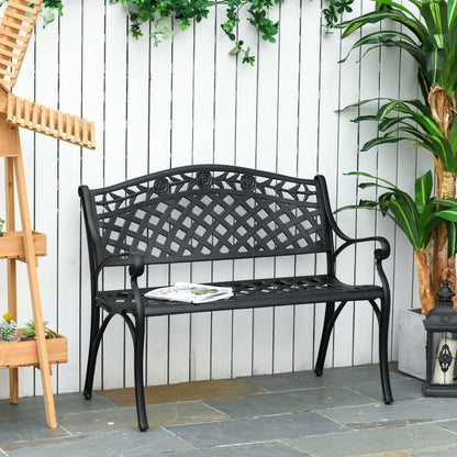 2-Seater Aluminum Garden Bench Metal Bench with Armrests Country Style Black 102.5 x 61 x 84 cm