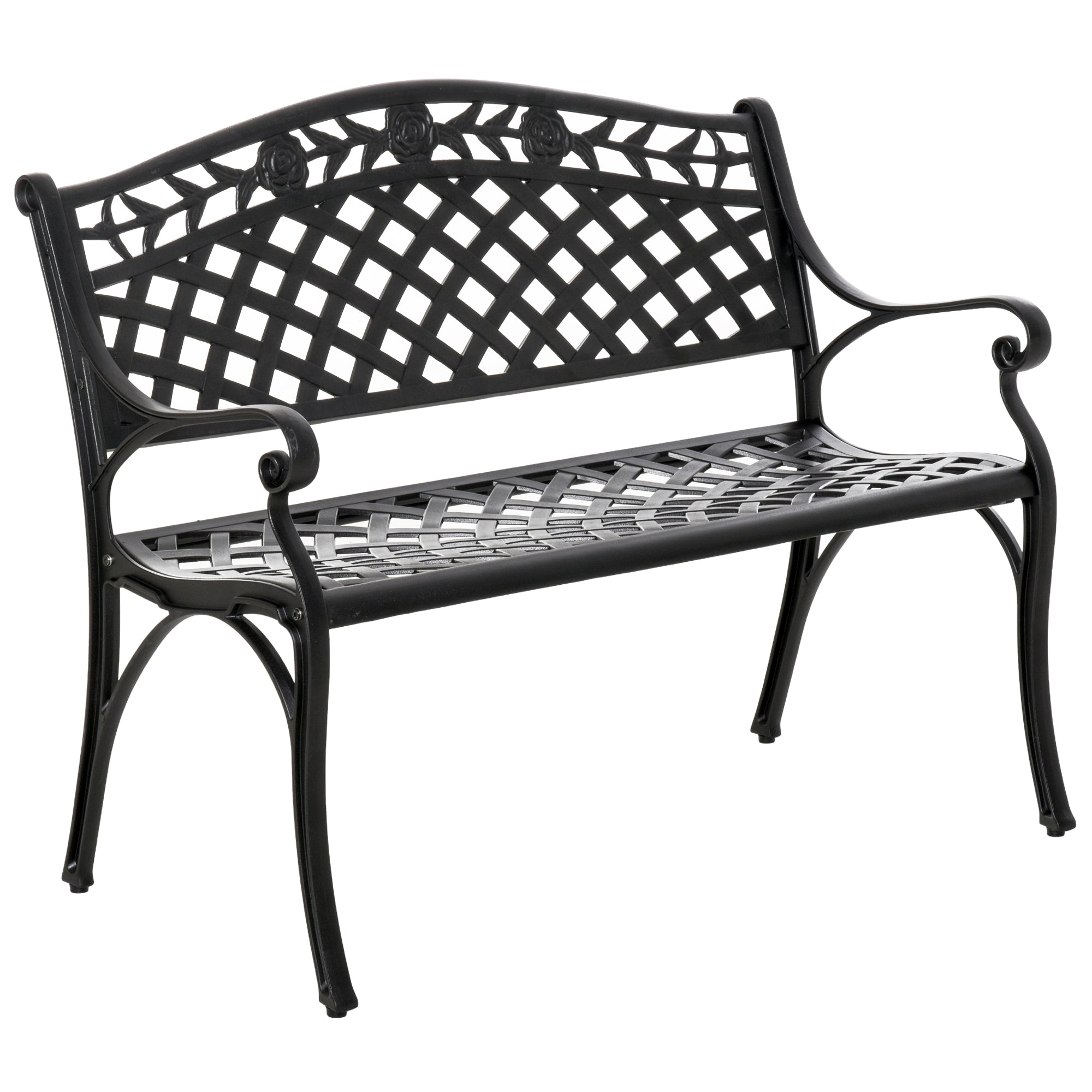 2-Seater Aluminum Garden Bench Metal Bench with Armrests Country Style Black 102.5 x 61 x 84 cm