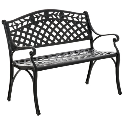 2-Seater Aluminum Garden Bench Metal Bench with Armrests Country Style Black 102.5 x 61 x 84 cm