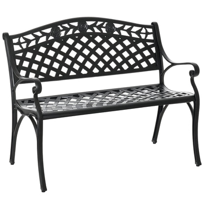 2-Seater Aluminum Garden Bench Metal Bench with Armrests Country Style Black 102.5 x 61 x 84 cm
